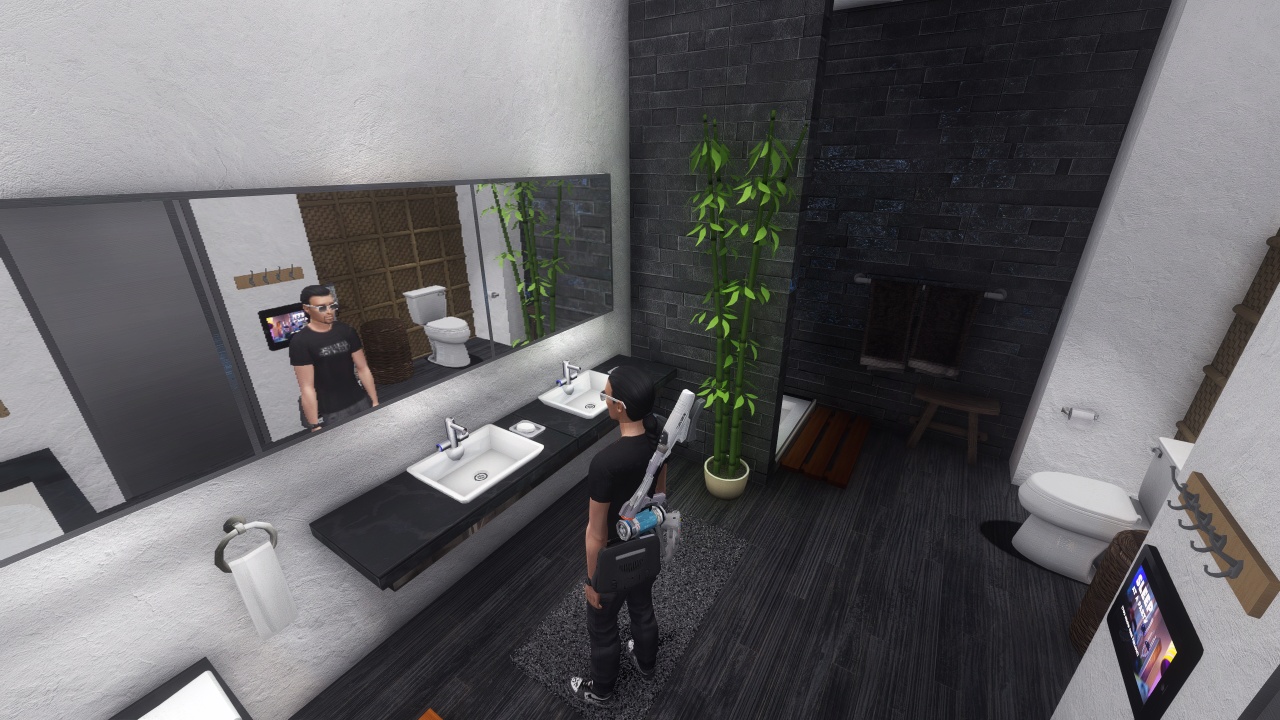 Japanese themed bathroom with modern fixtures