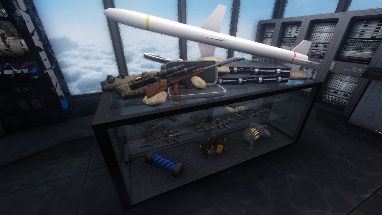 Weapons display case with radioactive materials and GoldenEye sniper rifle