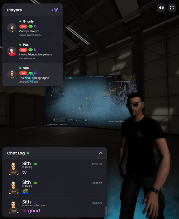 Enhanced Lurk mode interface showing improved players list and chat log