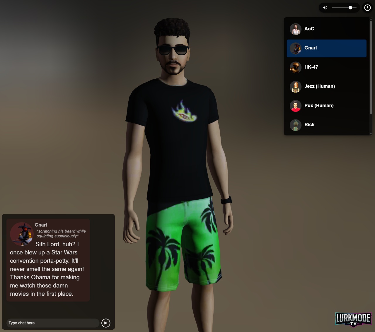 Screenshot of the new ShatBot interface on lurkmode.tv