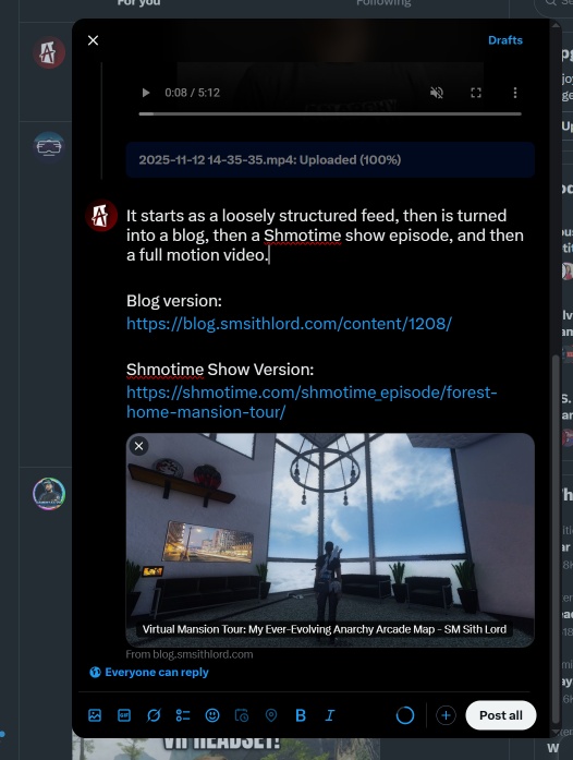 Twitter post showing the final video and links to other formats
