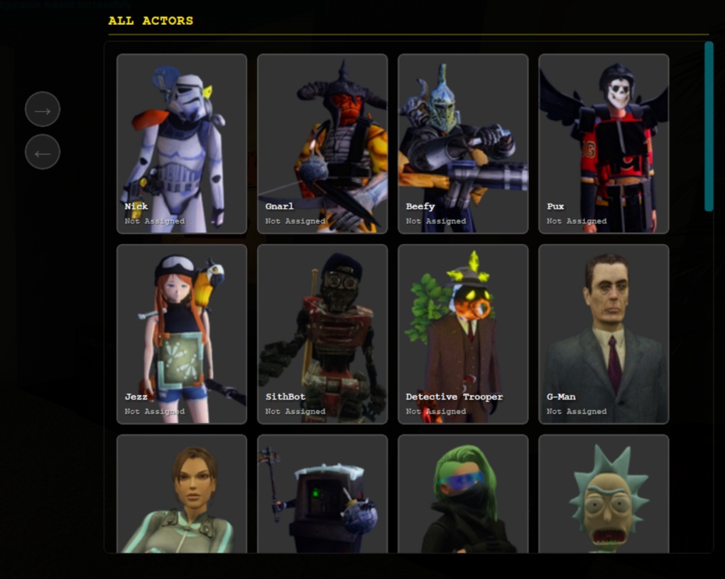 Actor casting interface showing available and active cast members