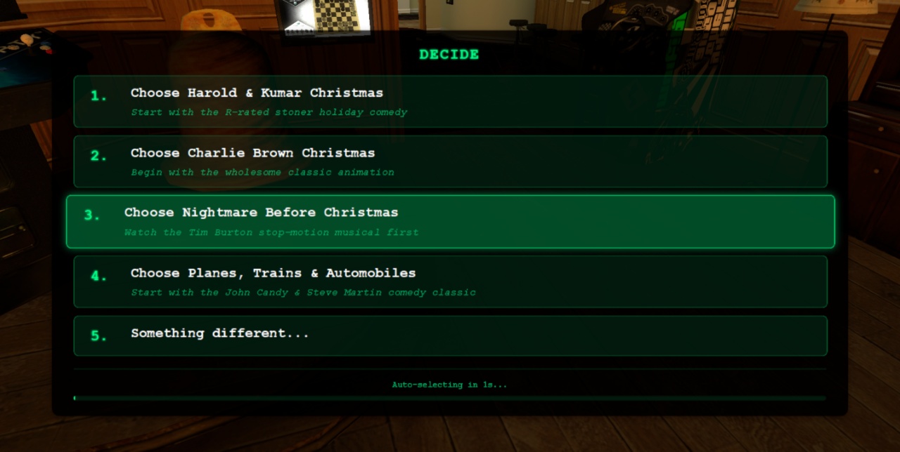 Decision menu with highlighted auto-selected option
