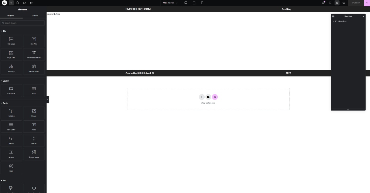 Elementor header and footer setup