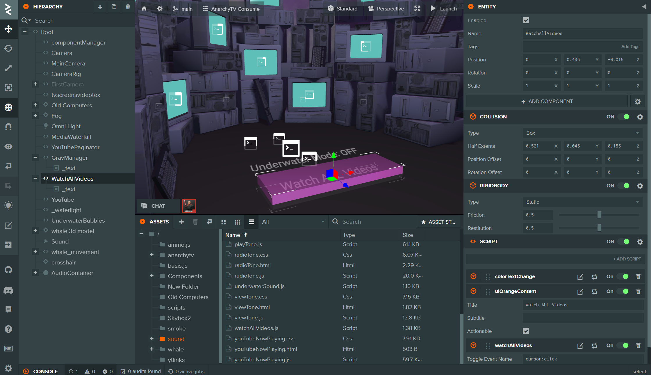 PlayCanvas Editor showing scripts rigged to the new play-all button