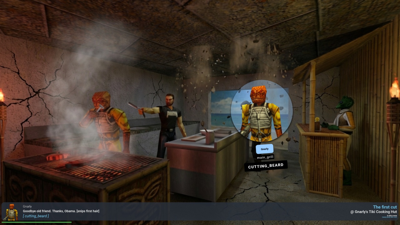 Scene showing Beefy with knife pointing at Gnarly