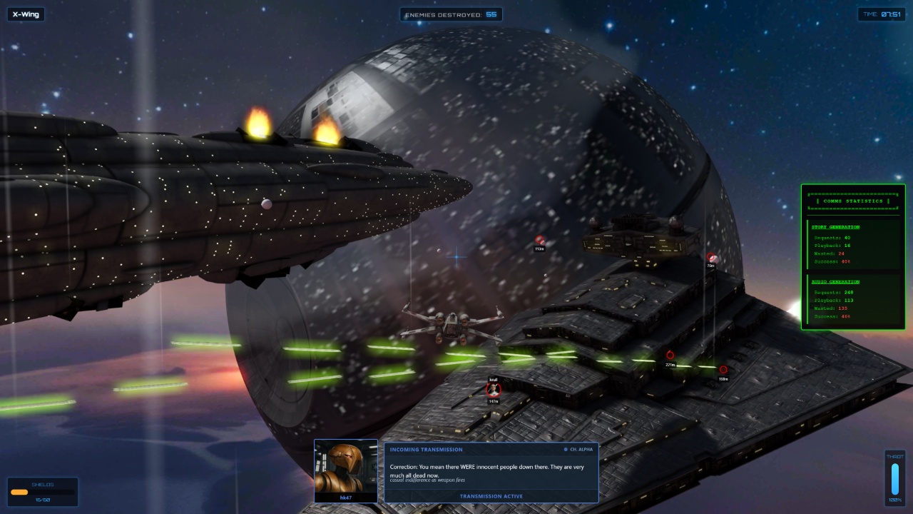 Space Dog Dogfight Engine with metrics display