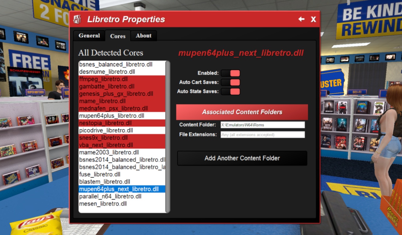 Anarchy Arcade libretro cores configuration menu