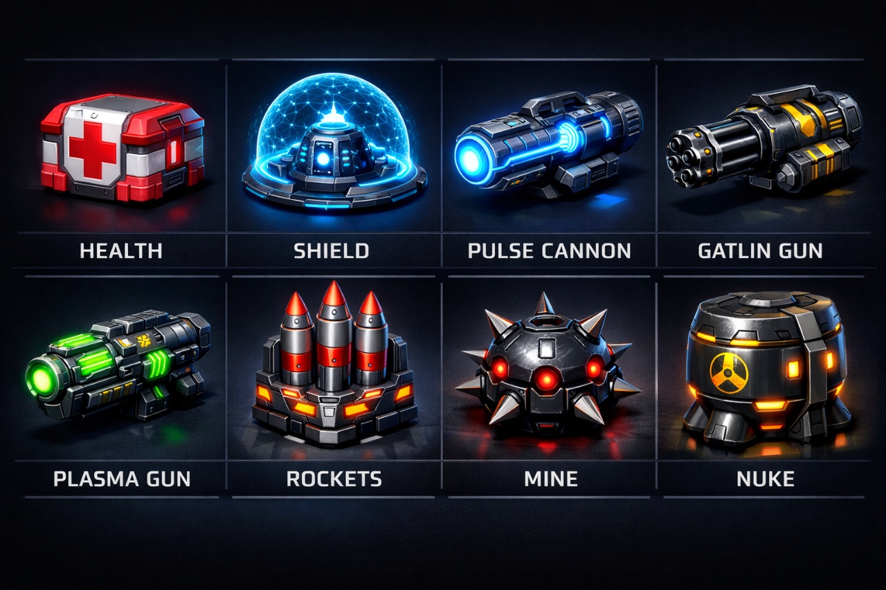 Grid of powerup assets generated by ChatGPT