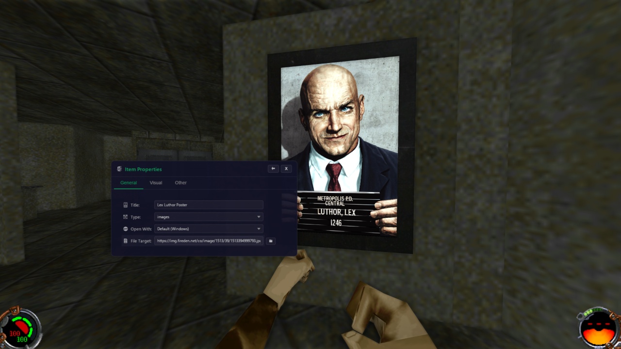 Lex Luthor poster showing the Anarchy Arcade edit item menu