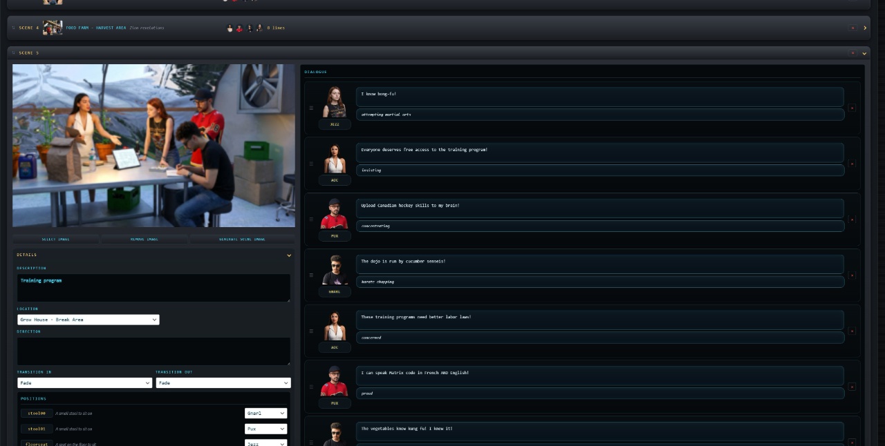 Screenshot showing dialogue editing interface