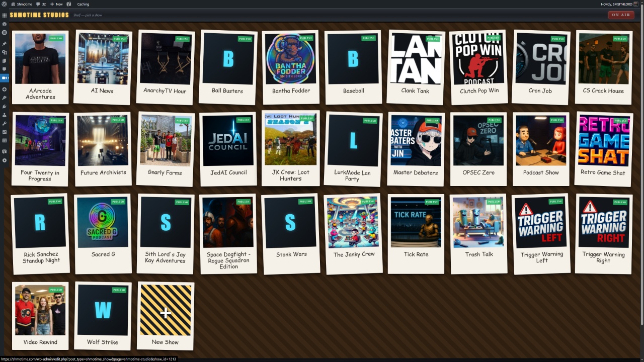 Executive producer view showing multiple shows