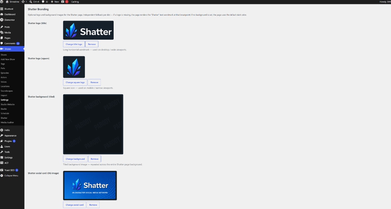 Shatter admin configuration panel
