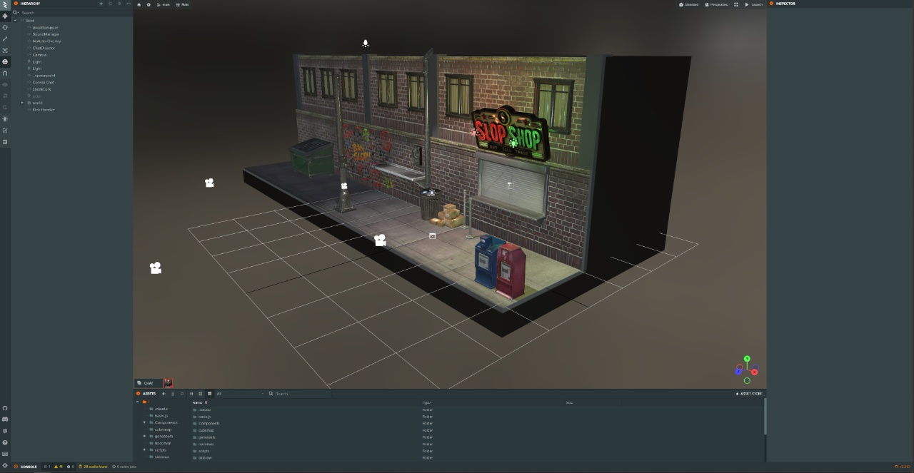 PlayCanvas editor showing the scene layout