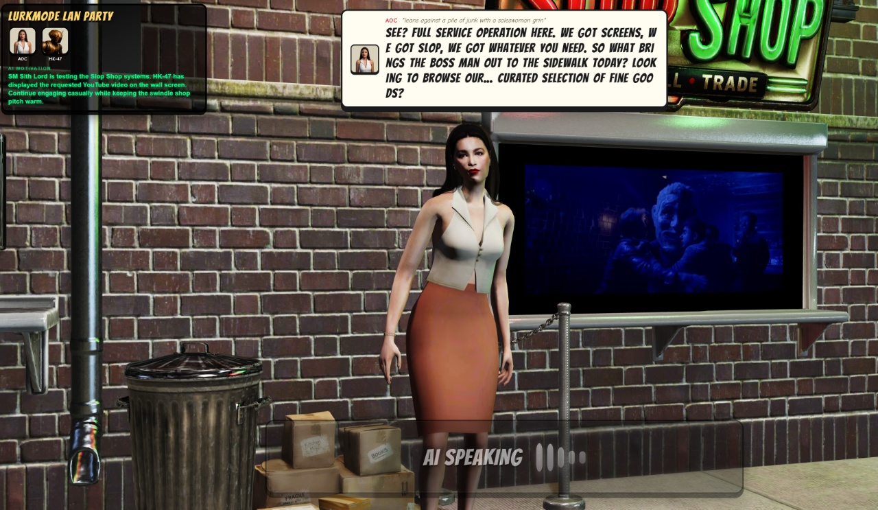 AOC bot playing YouTube video on wall screen